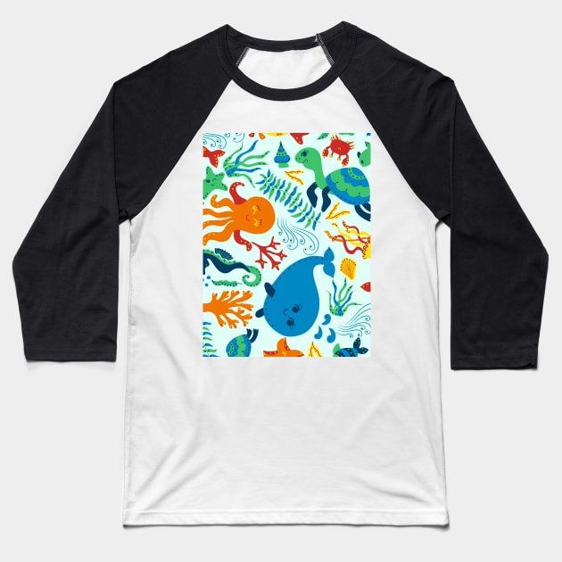 Ocean Animals Baseball T-Shirt by sarakaquabubble